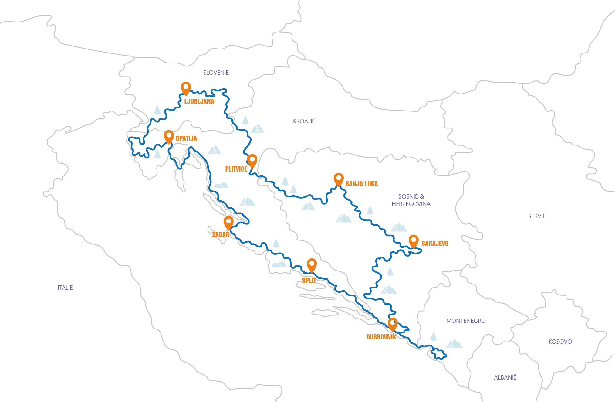 Kroatie  - Rondreis Kroatië Routekaart 