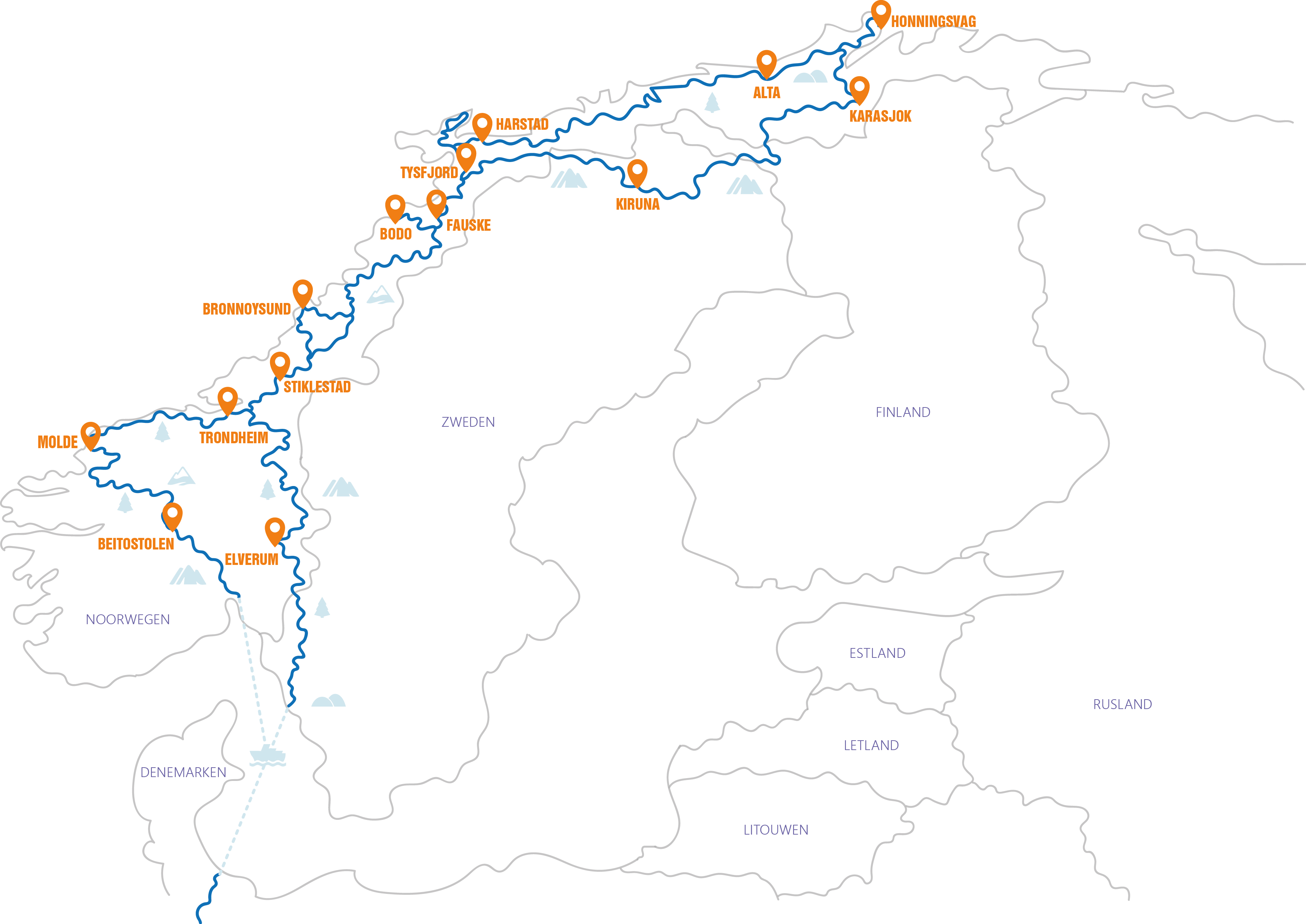 Noorwegen - Groepsreis Noordkaap Rally 2022 Routekaart 